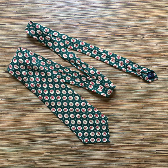 Polo by Ralph Lauren Tie Green Cream Red 100% Silk - Picture 5 of 8